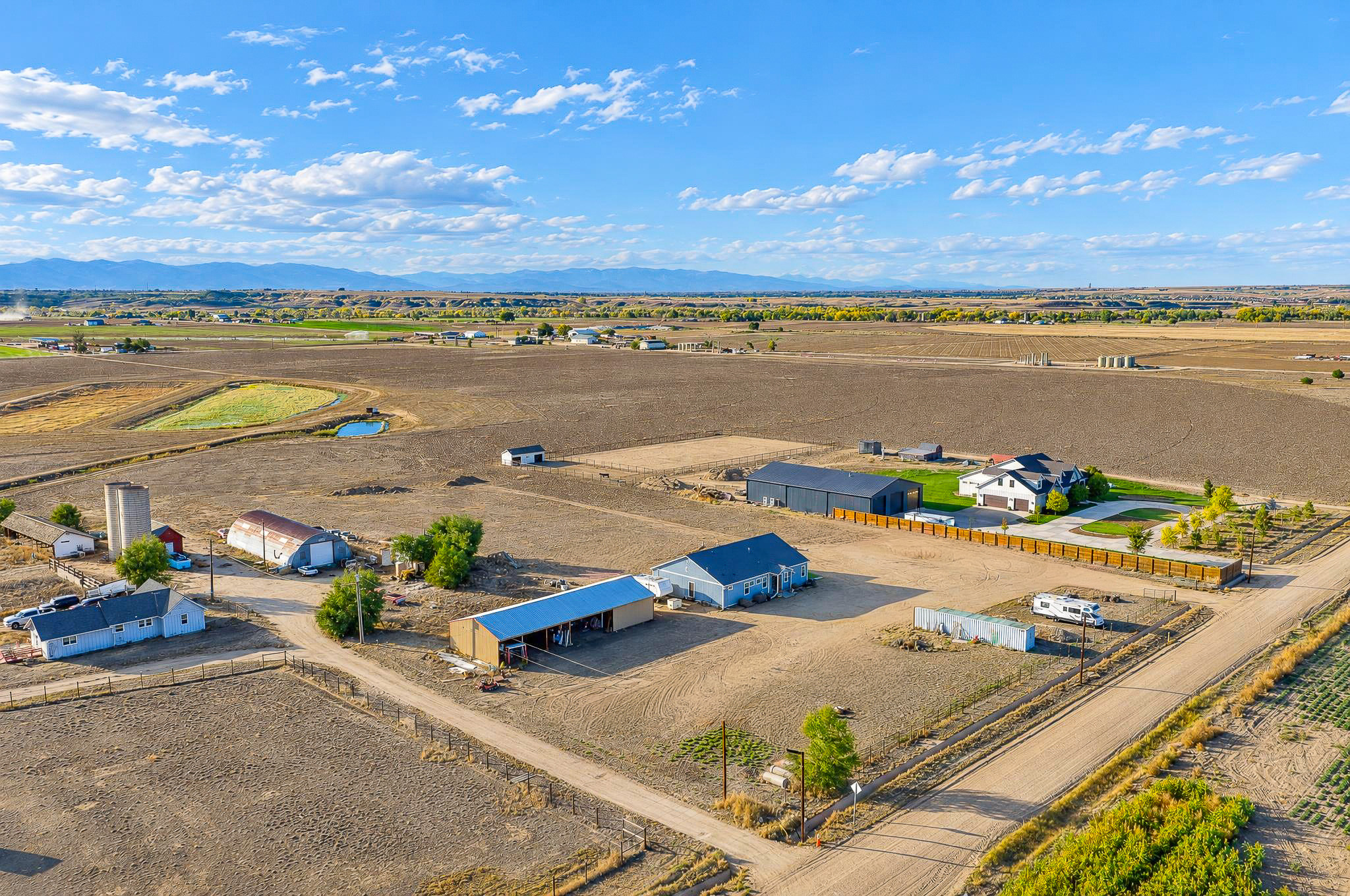 Acreage Aerial — custom 2023 ranch home on 4 acres in Platteville, Colorado
