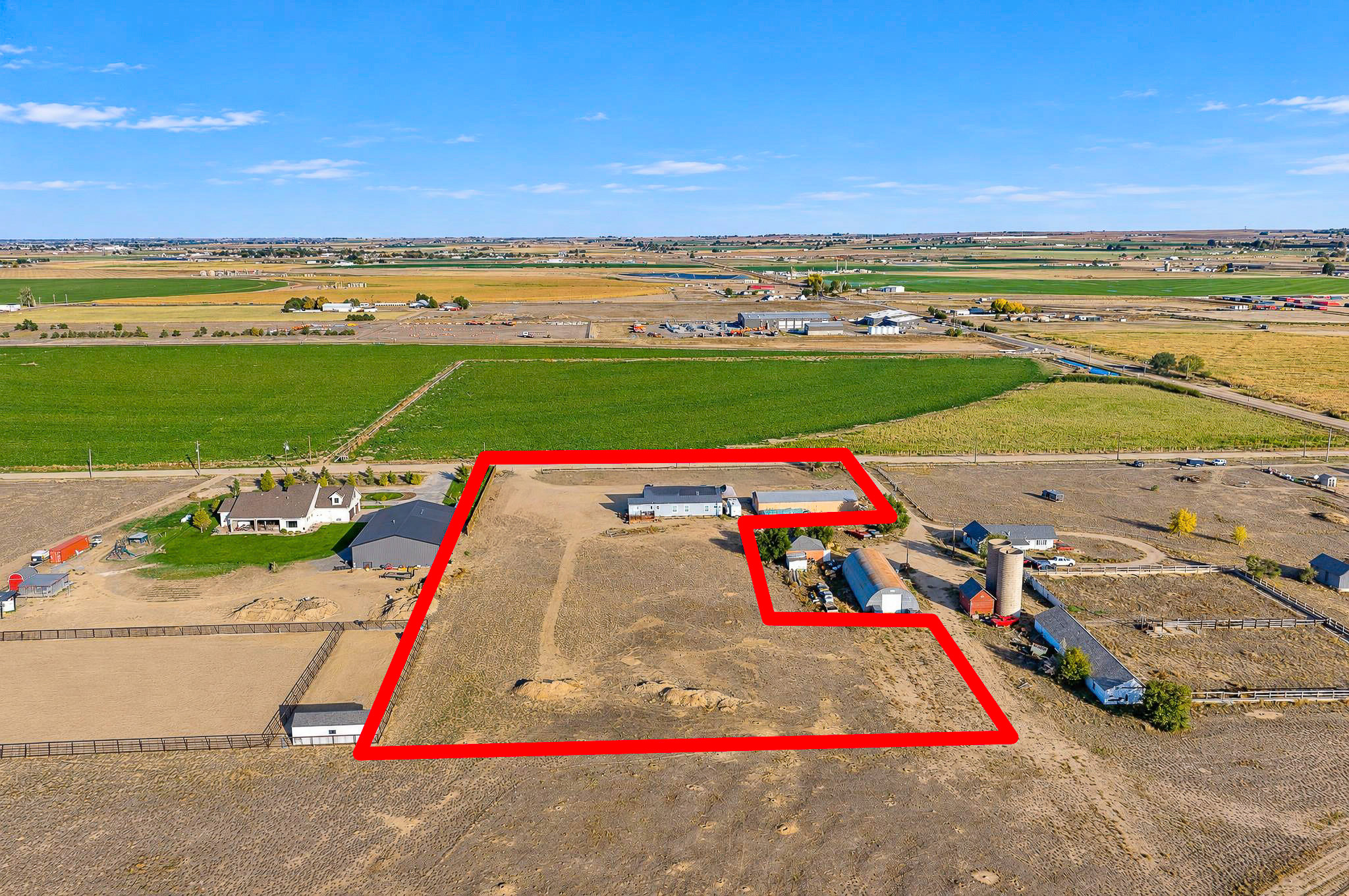 Aerial — Parcel Outline — custom 2023 ranch home on 4 acres in Platteville, Colorado