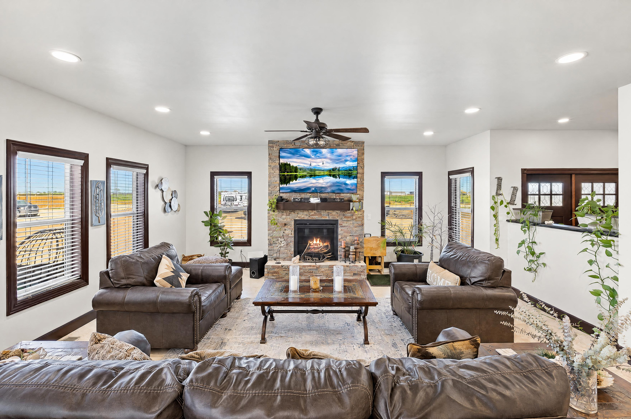 Living Room + Fireplace — custom 2023 ranch home on 4 acres in Platteville, Colorado