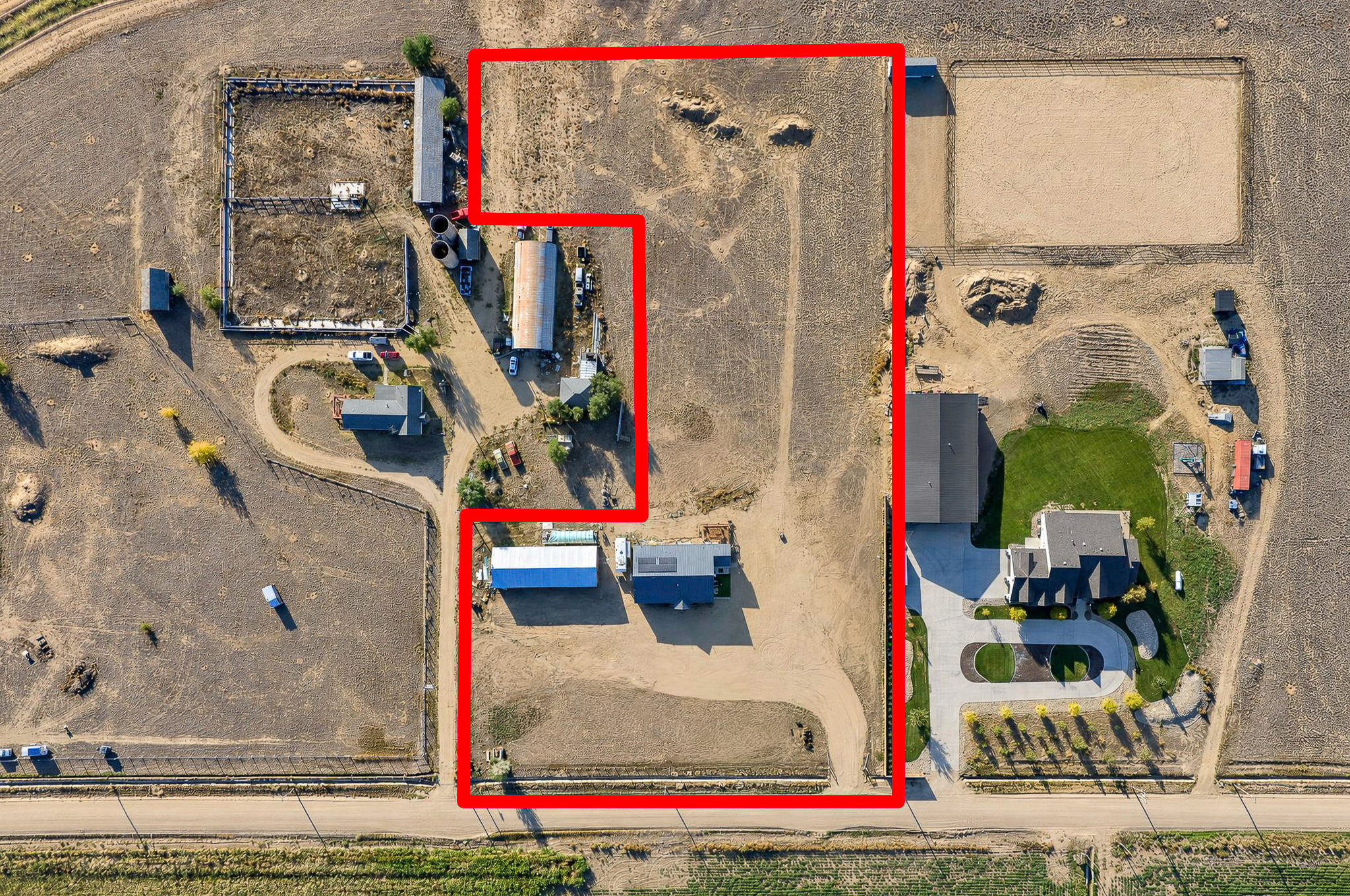 Aerial — Parcel Outline — custom 2023 ranch home on 4 acres in Platteville, Colorado