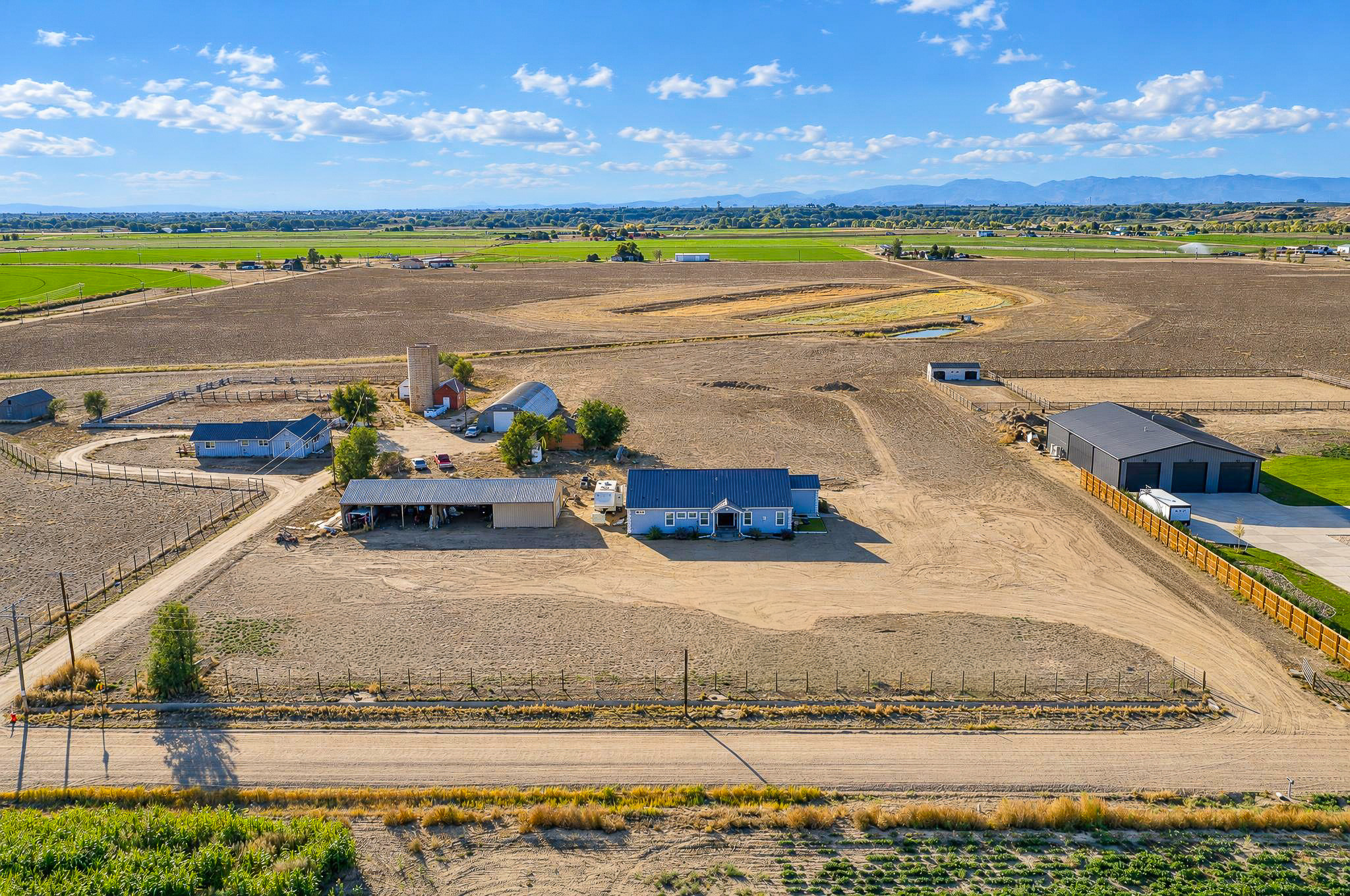 Acreage + Views Aerial — custom 2023 ranch home on 4 acres in Platteville, Colorado