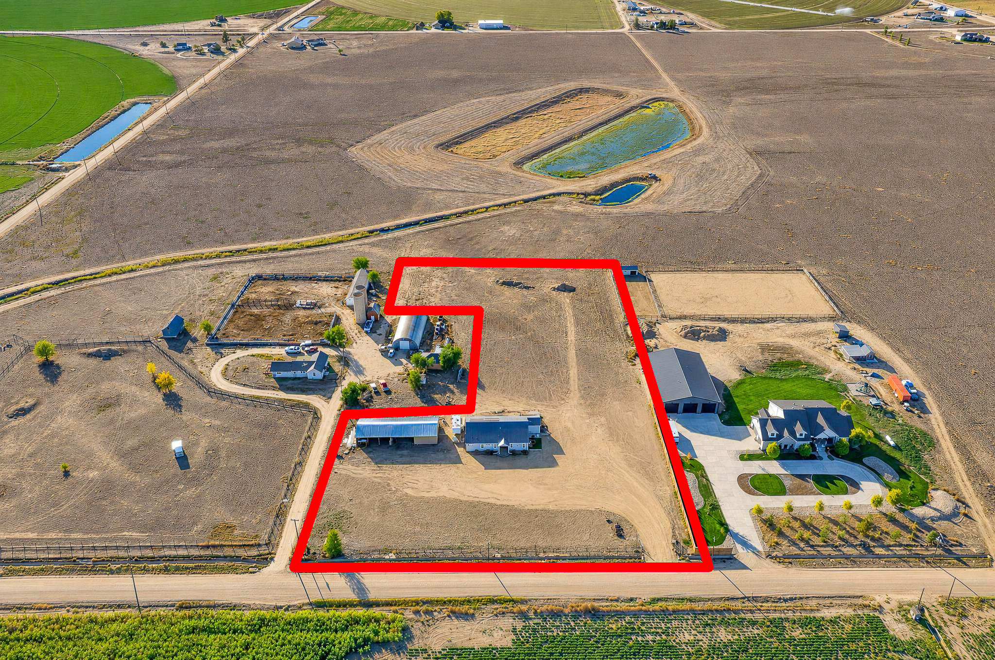 Aerial — Parcel Outline — custom 2023 ranch home on 4 acres in Platteville, Colorado